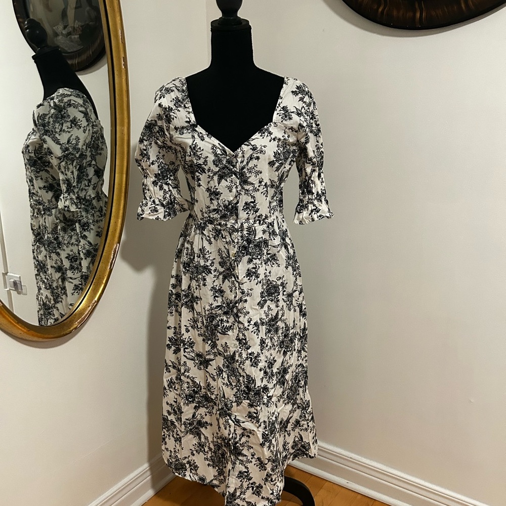 Floral Black and White Dress